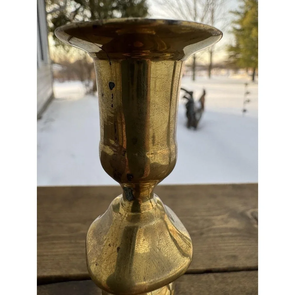 Vintage Solid Brass Candlesticks Pair 7